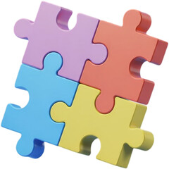 Obraz premium Four colorful 3d puzzle pieces interlocking solution concept