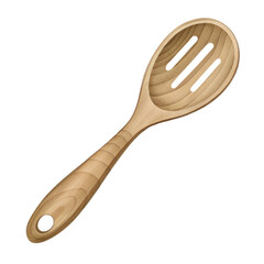 Neutral wooden slotted spoon illustration in soft beige tones for cozy baking and kitchen designs