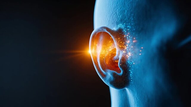 Human Ear: A highly detailed, artistic, and illuminating image of the human ear, capturing its intricate form and the sense of hearing. 