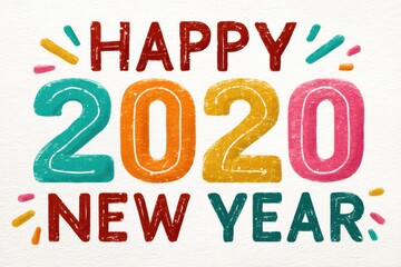 Happy 2020 New Year illustration with bright colorful numbers and celebratory design
