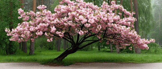 Cherry blossom tree in full bloom captures the essence of spring in a vibrant park setting filled with nature's beauty and color