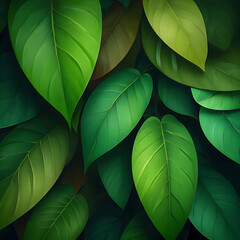 Lush green foliage backdrop showcasing a variety of leaf shapes