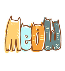 Meow text in cats shapes
