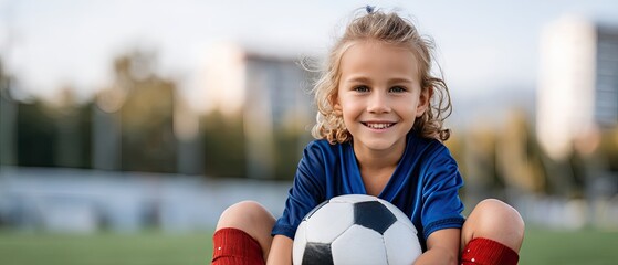 Naklejka premium Happy child enjoying soccer on a sunny day while watching a game with parents in school field stadium