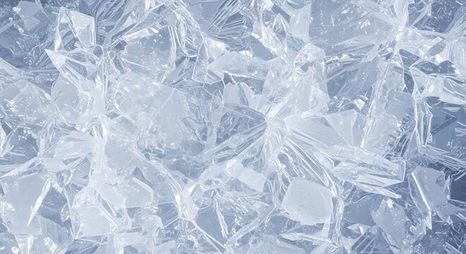 A closeup view of numerous fractured ice pieces, creating a cool and refreshing background texture with sharp edges and glistening surfaces