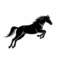 Majestic black horse in mid-air jump, powerful and graceful silhouette.