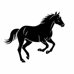 Elegant black horse silhouette in a powerful galloping pose.