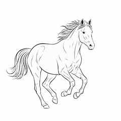 Elegant running horse line art sketch illustration for coloring.