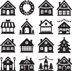 Festive Christmas house silhouette collection for holiday season design elements