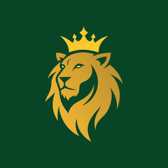 Royal Lion Head Logo with Golden Crown Mascot Design