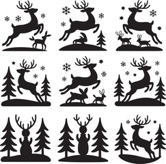 Festive Deer and Rabbit Silhouette Vector Graphic for Winter Holidays