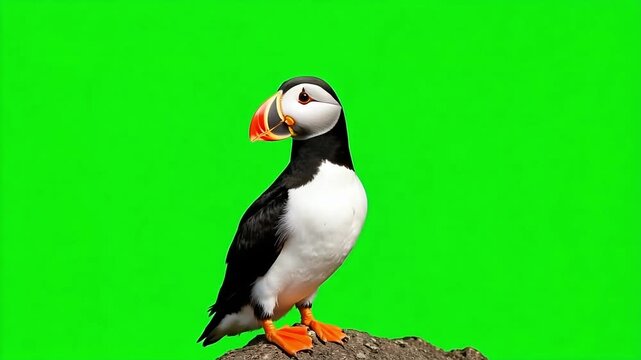 Atlantic puffin seabird video with vibrant green screen ready for seamless integration into your project, showcasing wildlife and nature in motion
