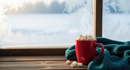Cozy Winter Scene With Hot Chocolate and Frost