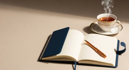 Cozy Workspace: Tea, Journal & Pen Still Life