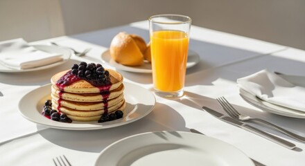 Delicious Blueberry Pancakes Breakfast Morning Still Life