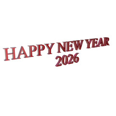 Happy new year 2026 text with a festive red glitter effect ,png, perspective view happy new year,2026