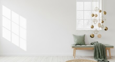 Serene Interior: Light, Bench, Cozy Home Decor