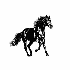 Majestic black horse galloping with flowing mane and tail.