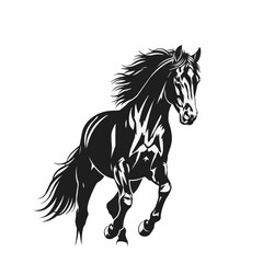 Majestic Black Horse Galloping with Flowing Mane and Tail.