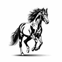 Majestic Galloping Horse Black and White Illustration Dynamic Pose.