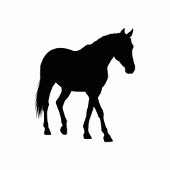 Majestic Horse Silhouette Walking Gracefully on White Background.