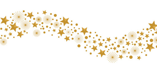 Star wavy confetti background, gold star banner, border vector.