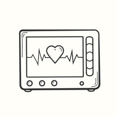 Heartbeat pulse line moves through a heart symbol displayed on a vintage television monitor