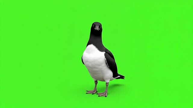 Graceful Razorbill Seabird Animation Ready for Compositing, Perfect for Nature Documentaries or Educational Wildlife Content with Vibrant Green Screen
