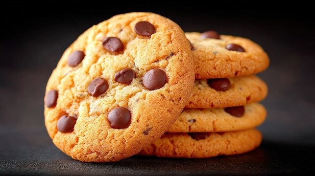 Stacked chocolate chip cookies offering sweet indulgence