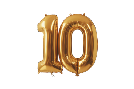 Golden Number 10 Balloon Set Isolated numbers balloons