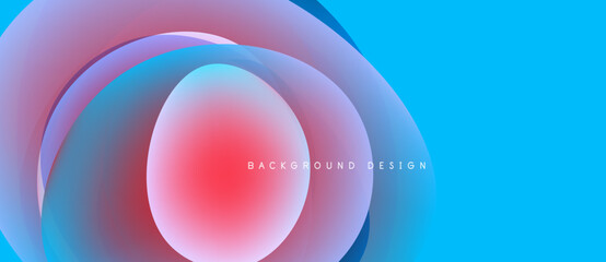 Abstract fluid shapes overlap, creating vibrant color gradients. Blue, pink, purple hues blend seamlessly. Modern design element.