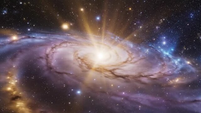 Cosmic spiral galaxy with radiant core against starfield background