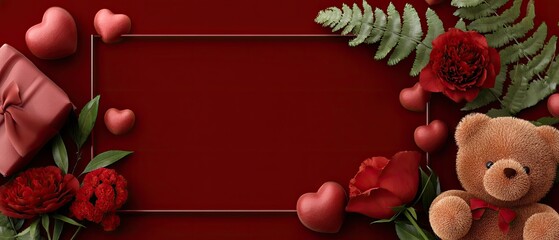 Celebrate love with a vibrant red background filled with hearts, roses, and gifts for a perfect Valentine's Day display