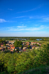 Sremski Karlovci, Serbia - September 23, 2025: Aerial view of Sremski Karlovci, showcasing its charming architecture, historic buildings, and the prominent cathedral, Serbia