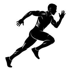 Black silhouette of a male runner in dynamic motion on white background running 1