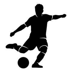 Black silhouette of a male soccer player kicking a football image 1