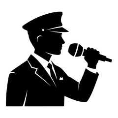 Black silhouette of a man in a cap speaking into a microphone image 1