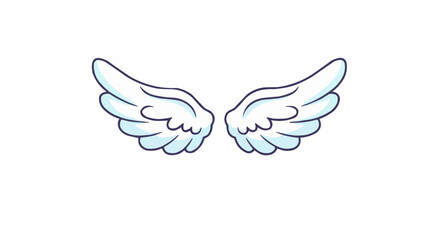 Cute cartoon angel wings with blue and pink shading isolated on white.