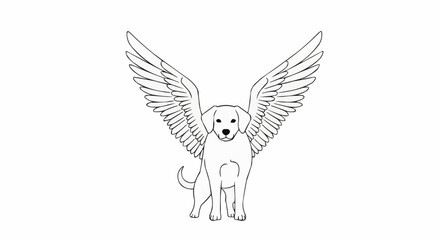 Adorable Puppy with Majestic Wings Line Art Illustration.