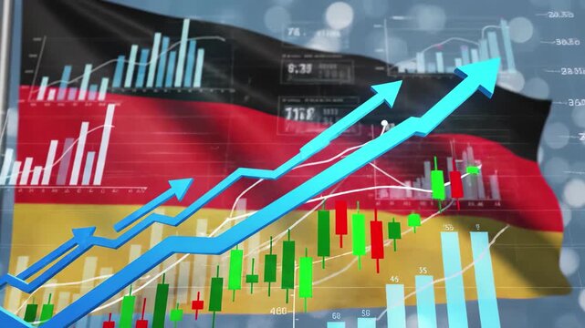 Financial growth in germany stock market charts, data, and upward arrows on german flag - Powered by Adobe