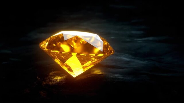 Golden yellow diamond glowing in darkness
