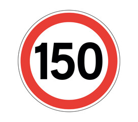 A circular traffic sign displays the number 150 with a red border indicating a speed limit.