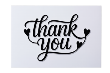 Thank You Card with Script Font and Hearts on White Background
