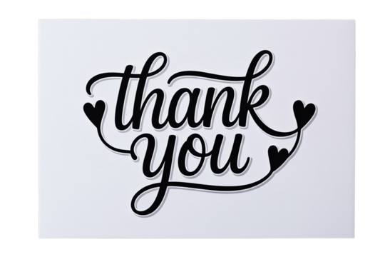 Thank You Card with Script Font and Hearts on White Background