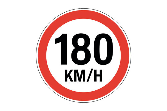 A circular traffic sign displays a speed limit of 180 km/h. - Powered by Adobe