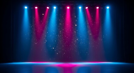 Dramatic stage lighting with blue and pink spotlights