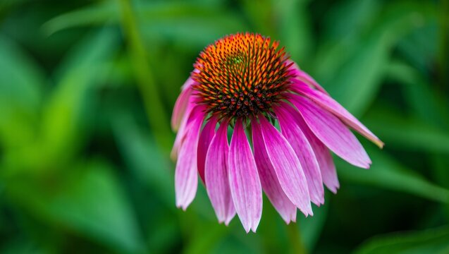 Purple coneflower echinacea a vibrant botanical plant species blooming in a natural garden environment, showing detailed petals and central cone, representing herbal medicine and wellness