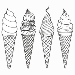 A linear illustration shows four ice cream cones, each offering a unique flavor swirl