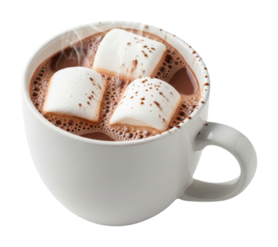 Sipping hot chocolate with marshmallows cozy home food isolated on transparent background
