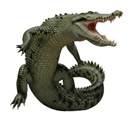 Fototapeta premium Crocodile attacking prey in wetland environment wildlife isolated on transparent background